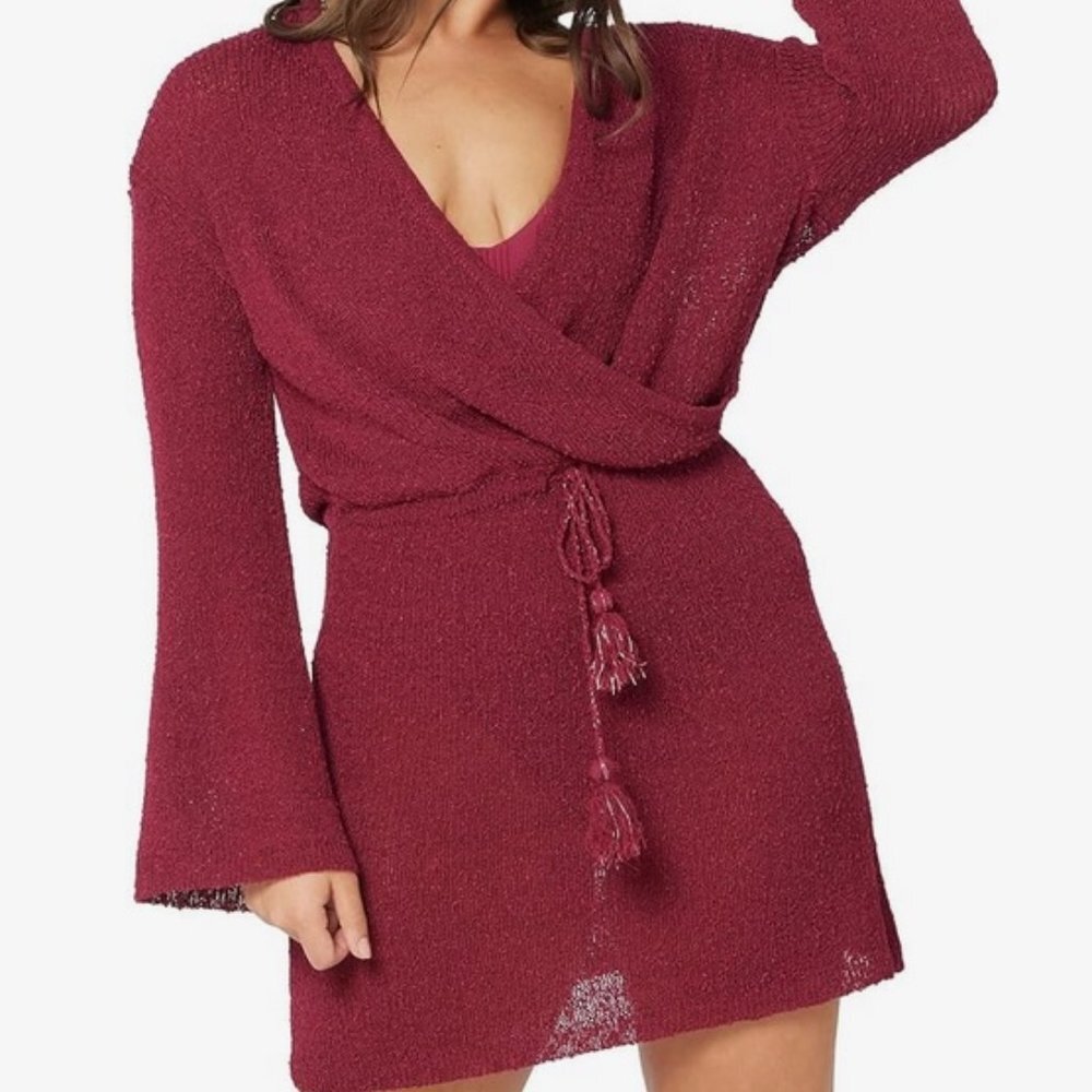 l*space Topanga Sweater Knit Cover-Up Dress Red Size L/G